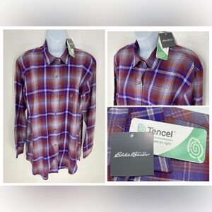 Eddie Bauer NWT Fremont Flannel Tunic Size Small Deep Lilac Tencel Outdoor